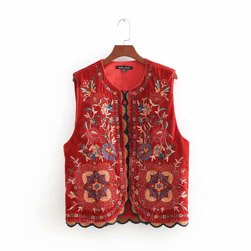 Women's Boho Waistcoat with Floral Design and Soft Texture
