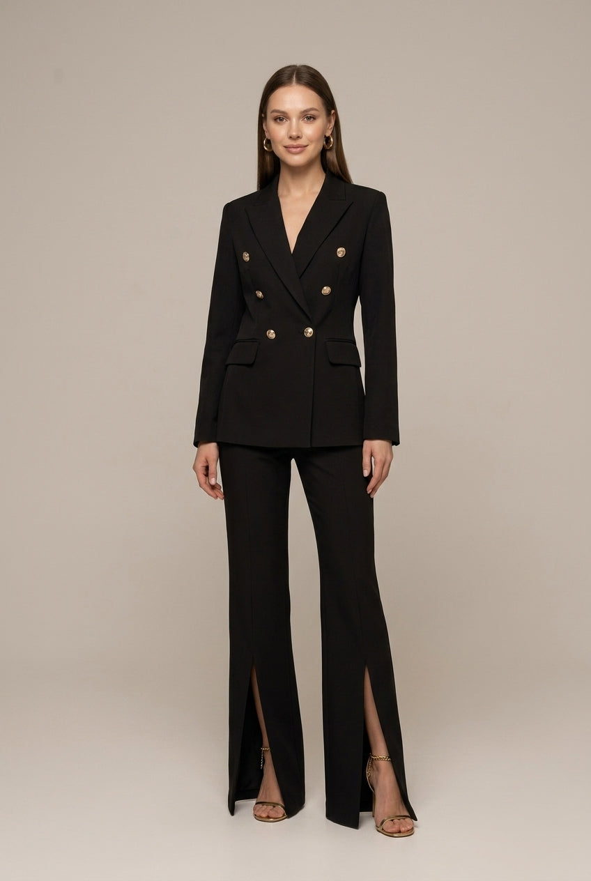 Women's Double-Breasted Peak Lapel Blazer and Flared Pants Set | Two-Piece