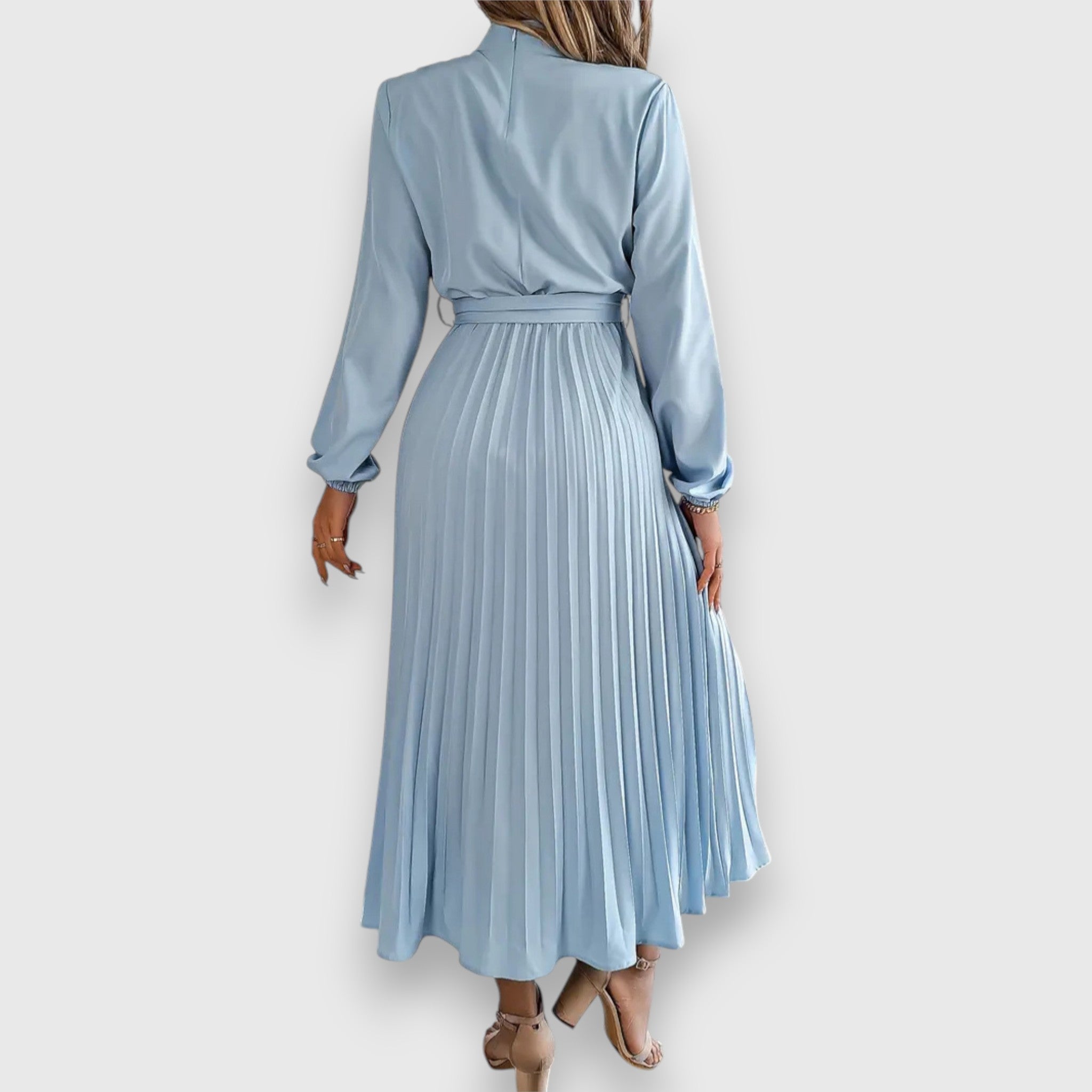 Women's Pleated Midi Dress with Flared Skirt and Sleeveless Design