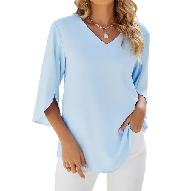 Women’s V-Neck Summer Blouse | 3/4 Sleeve Design