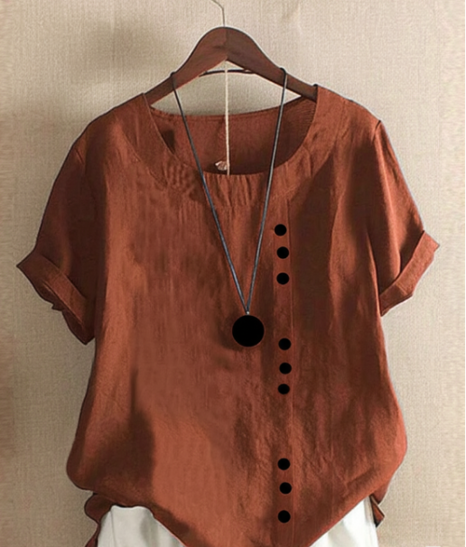 Women’s Solid Color Blouse | Short Sleeve Round Neck