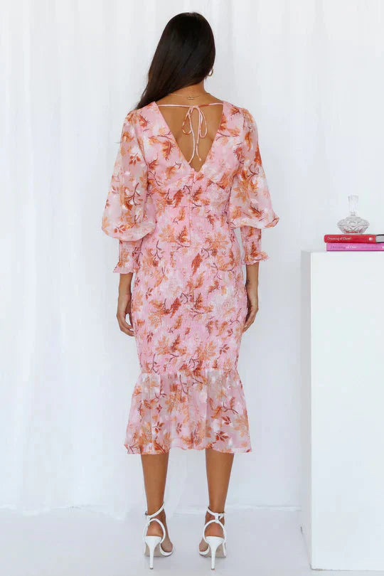 Women's Floral Dress with Short Sleeves and A-Line Skirt