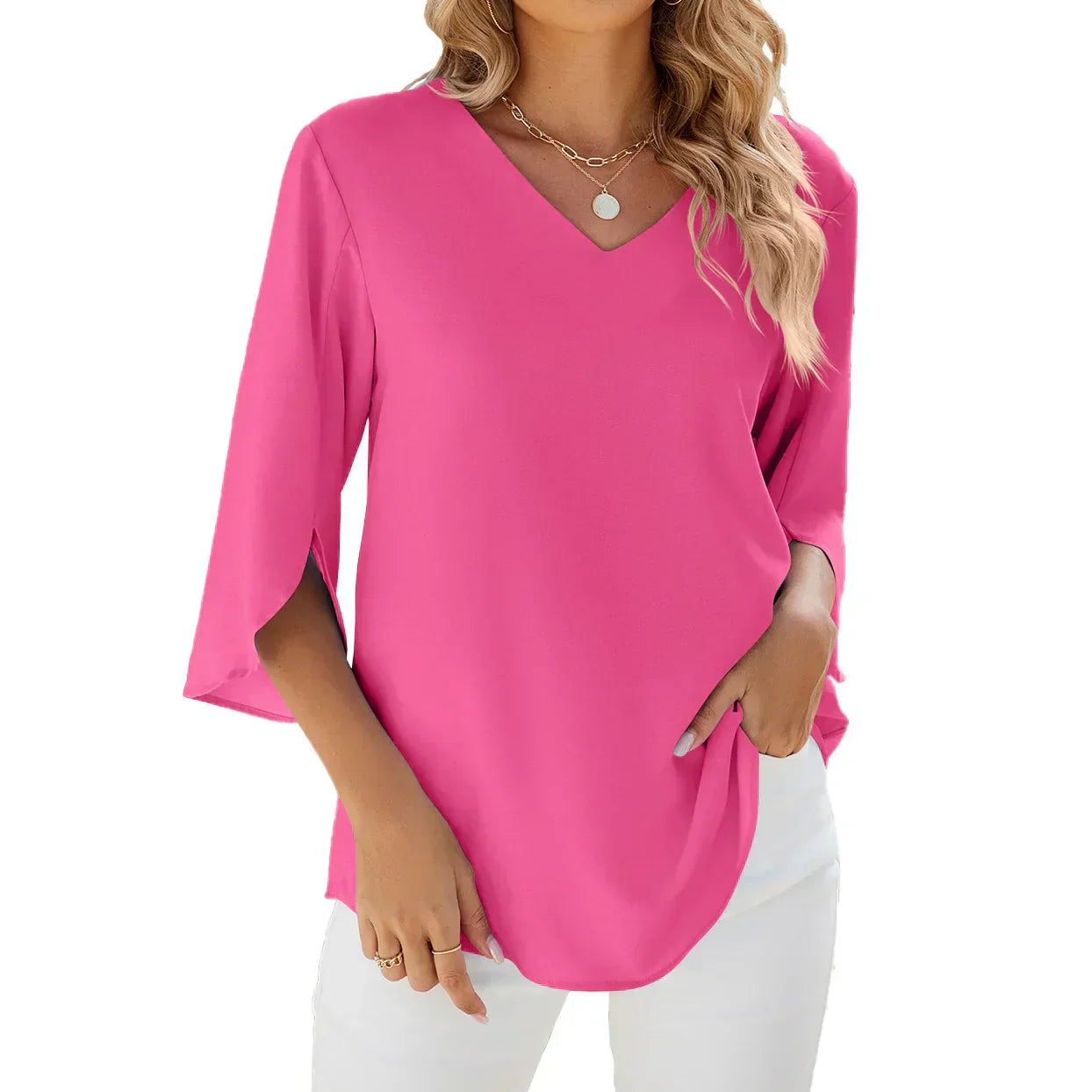 Women’s V-Neck Summer Blouse | 3/4 Sleeve Design