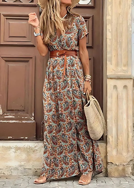 Women's Boho Maxi Dress with Airy Design and Matching Belt