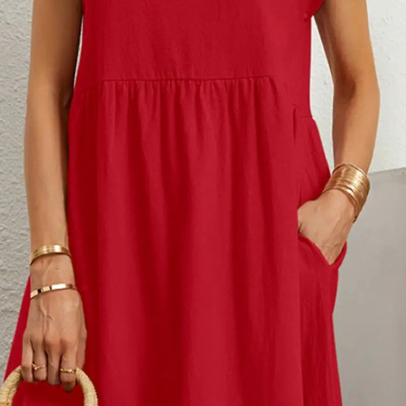 Women's Casual Dress with Pockets and Short Sleeves