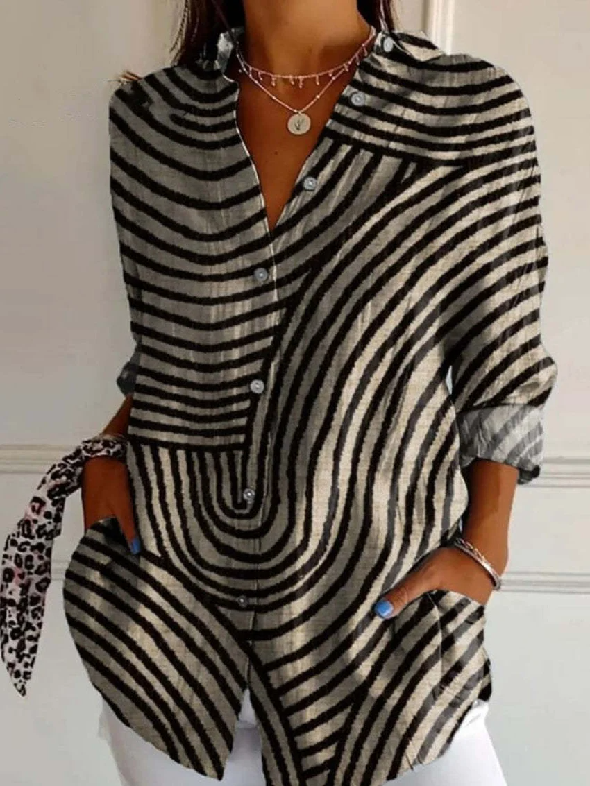 Women’s Long-Sleeve Shirt | Striped Button Design
