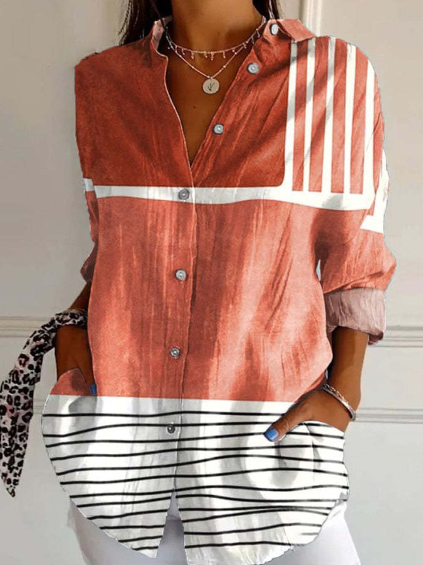 Women’s Long-Sleeve Shirt | Striped Button Design