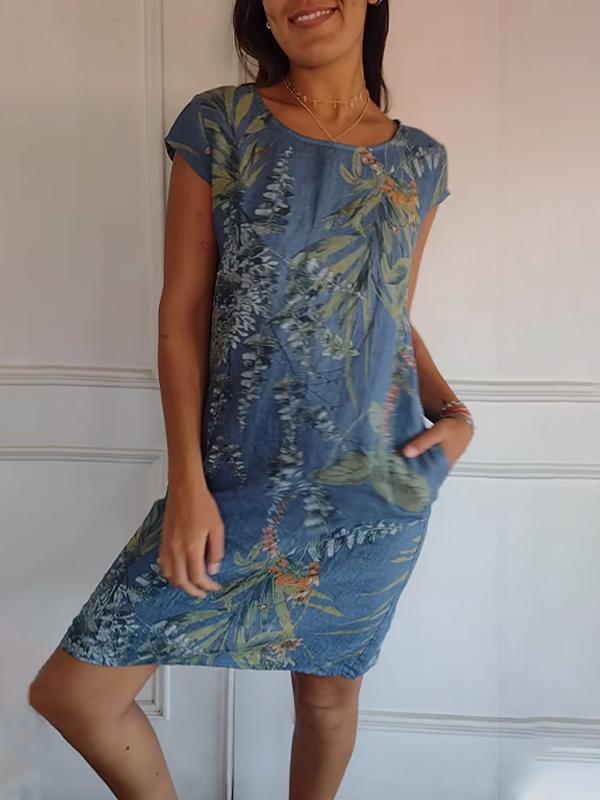 Women's Round Neck Dress with Soft Fabric and Relaxed Fit