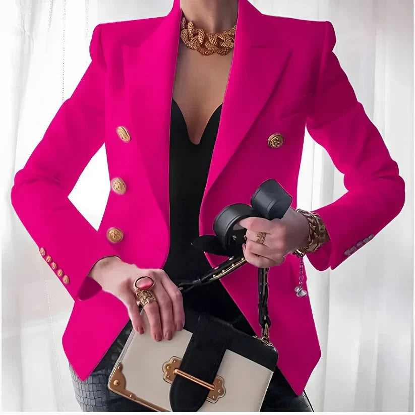 Women's Double-Breasted Blazer with Gold Buttons and Tailored Fit