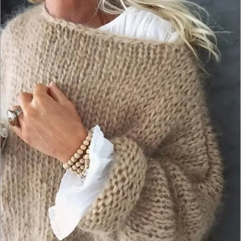 Women's Knitted Sweater with Long Sleeves and Relaxed Fit