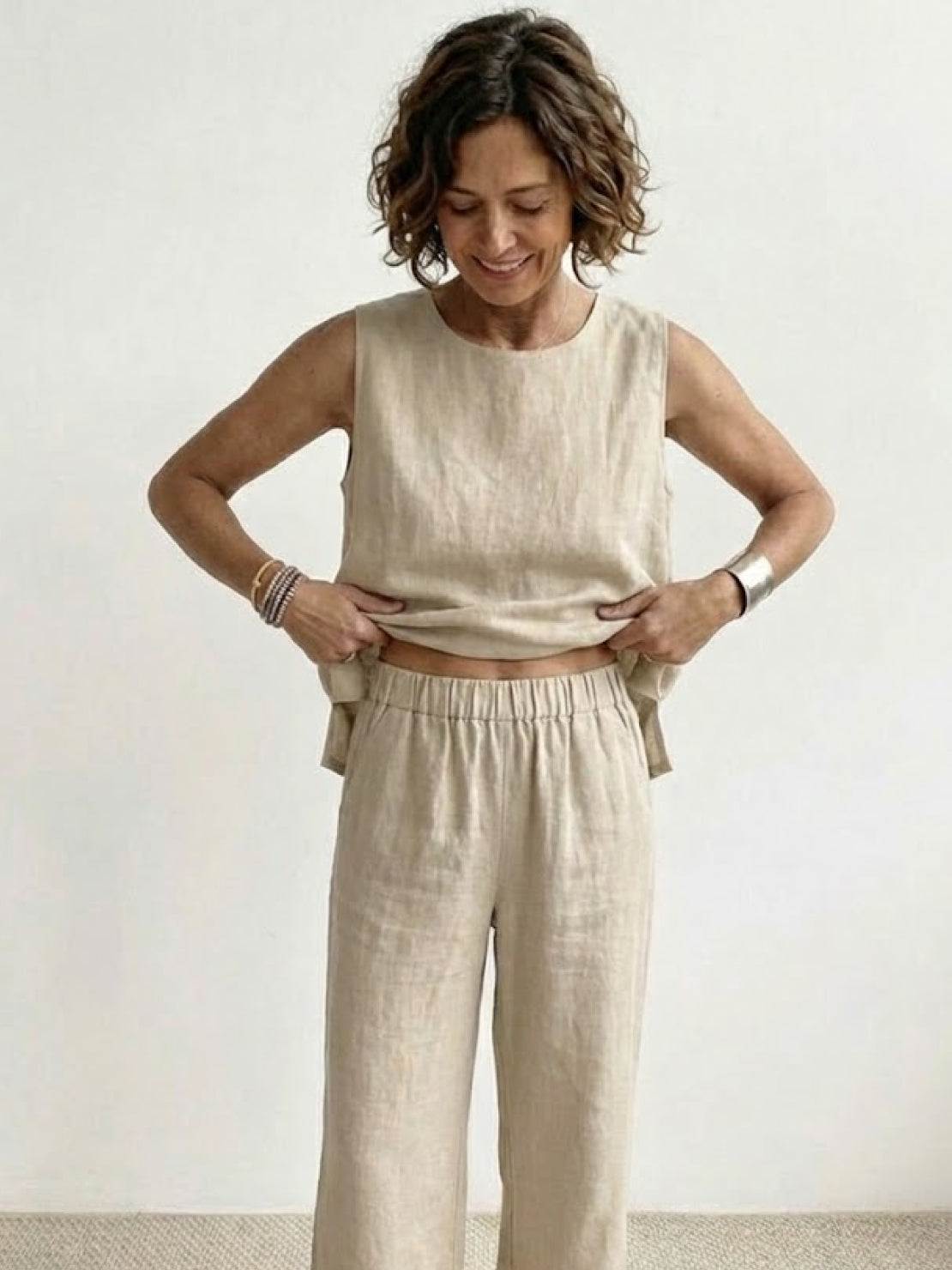 Women's Sleeveless Tank Top with Matching Wide-Leg Trousers