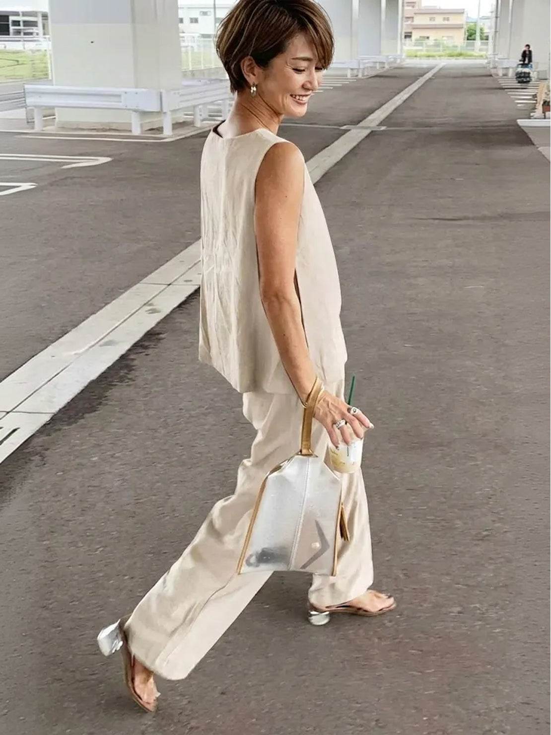 Women's Sleeveless Tank Top with Matching Wide-Leg Trousers