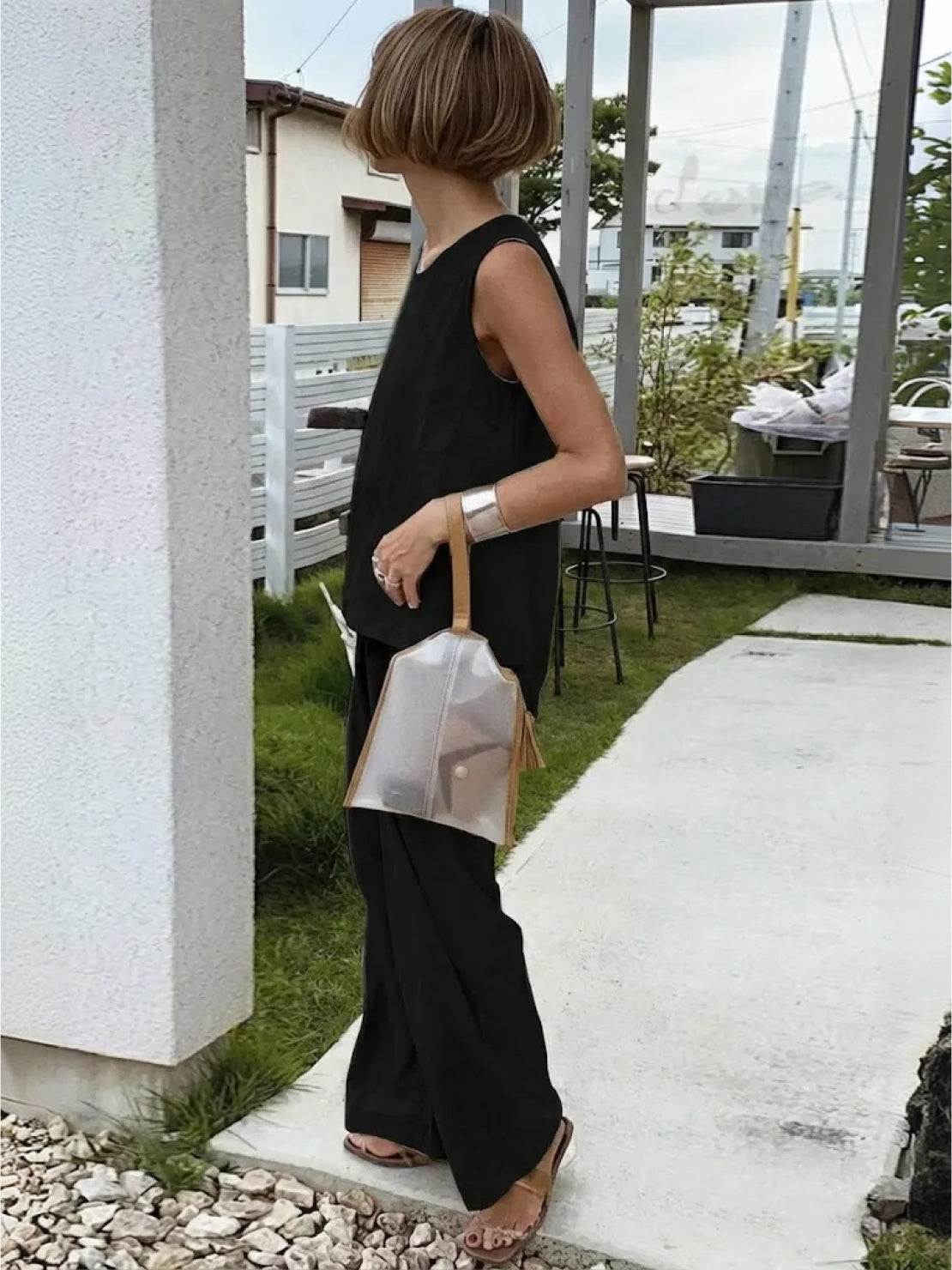 Women's Sleeveless Tank Top with Matching Wide-Leg Trousers