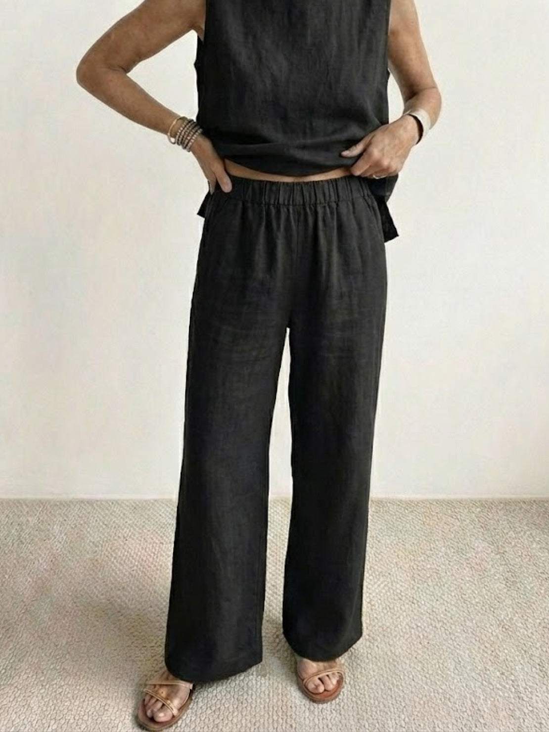 Women's Sleeveless Tank Top with Matching Wide-Leg Trousers