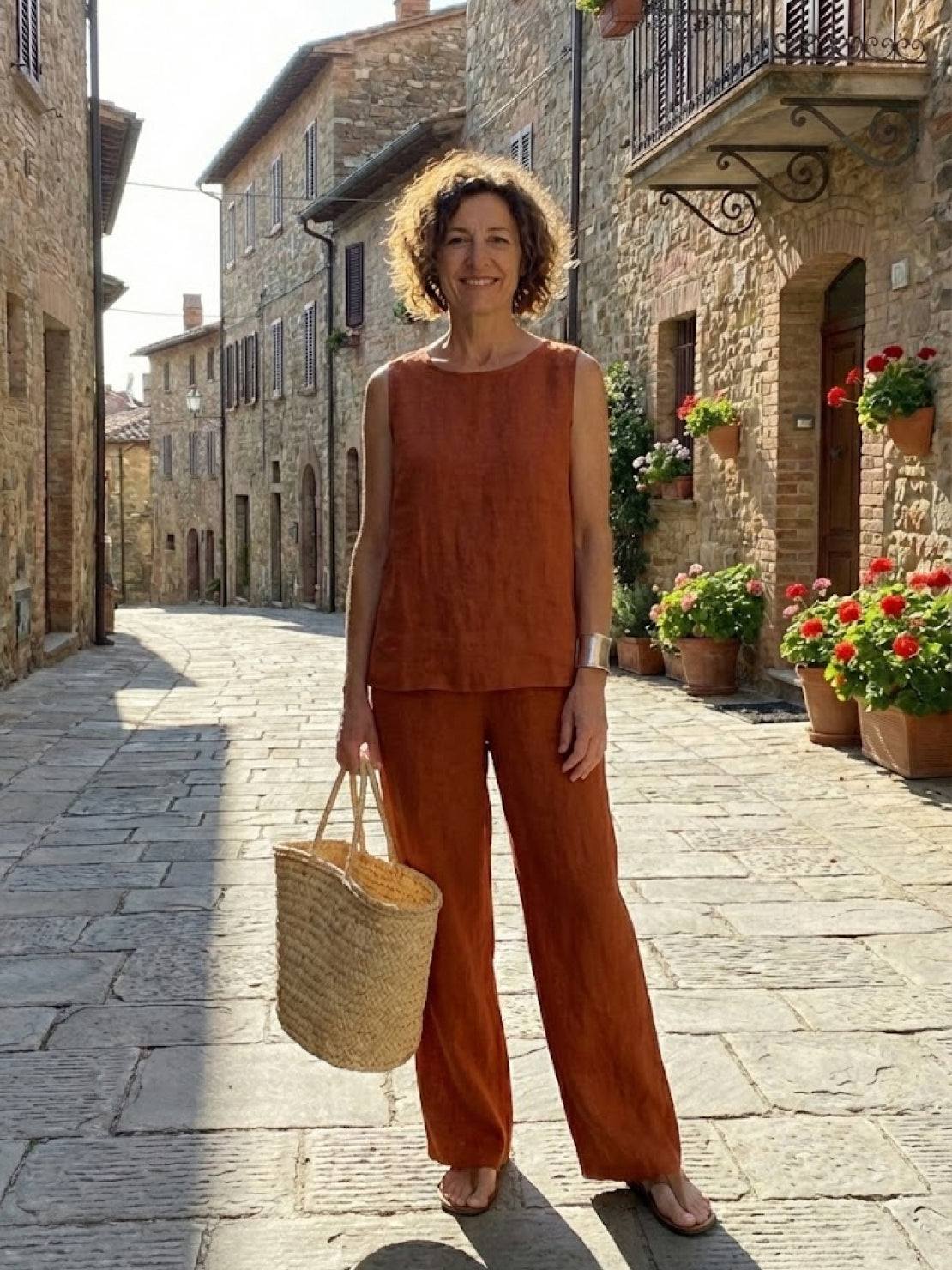 Women's Sleeveless Tank Top with Matching Wide-Leg Trousers