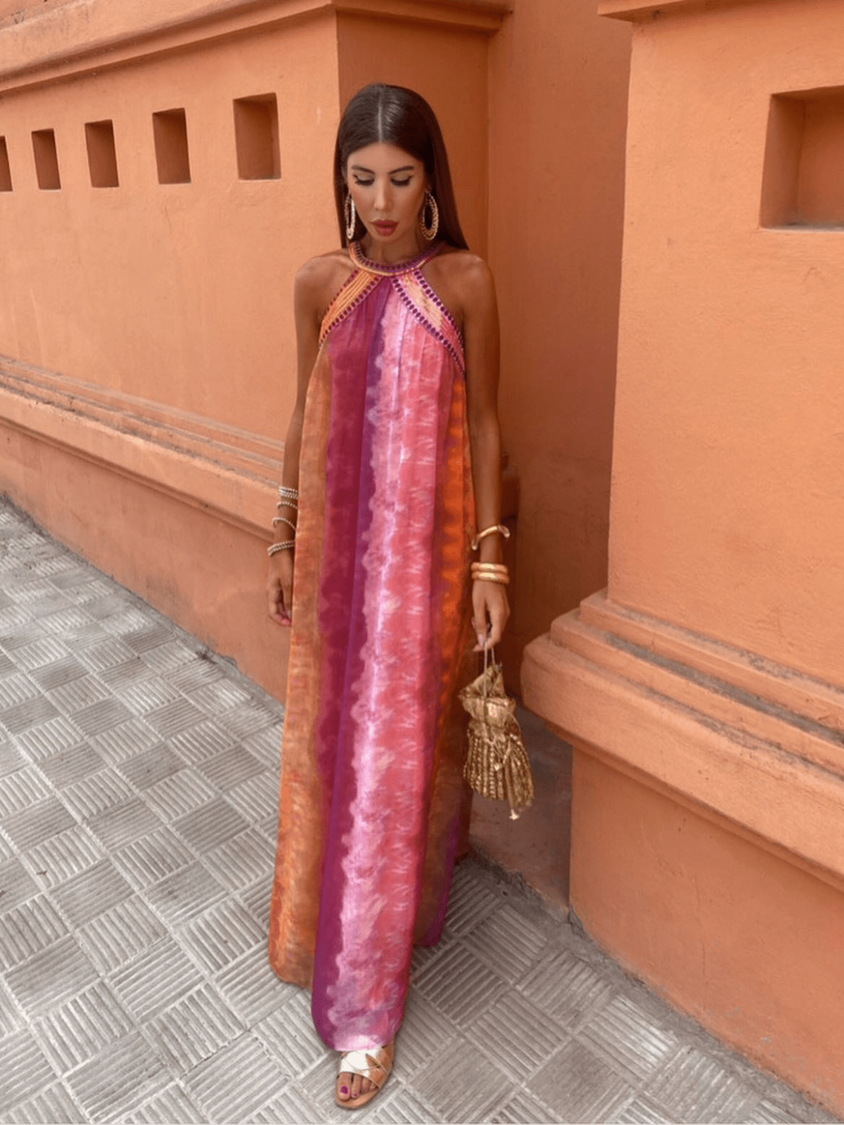 Women's Ombre Dress with Sleeveless Design and Flowy Skirt