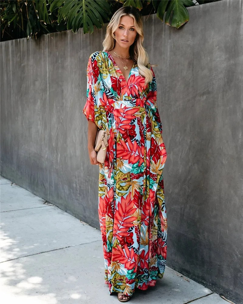 Women's Boho Beach Cover-Up with Flowing Design and Draped Style