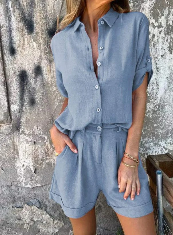 Women's Summer Shorts and Top Set with Breathable Fabric and Relaxed Fit