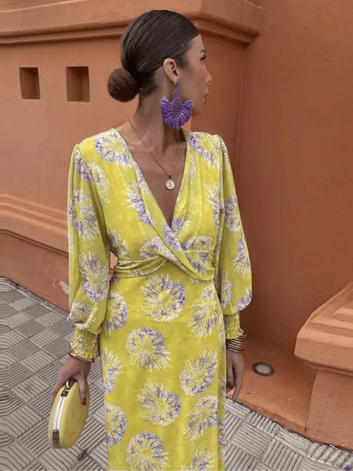Women's Wedding Guest Dress with Lace Detail and Floral Design