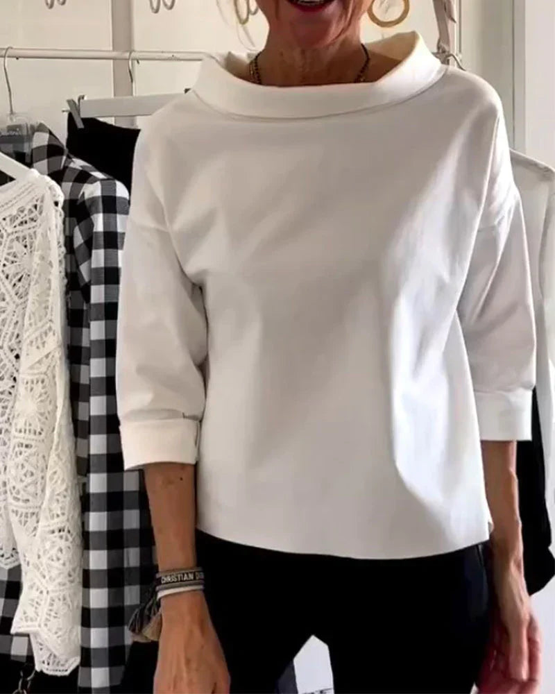 Women's Bateau Neck Top with 3/4 Sleeves and Relaxed Fit