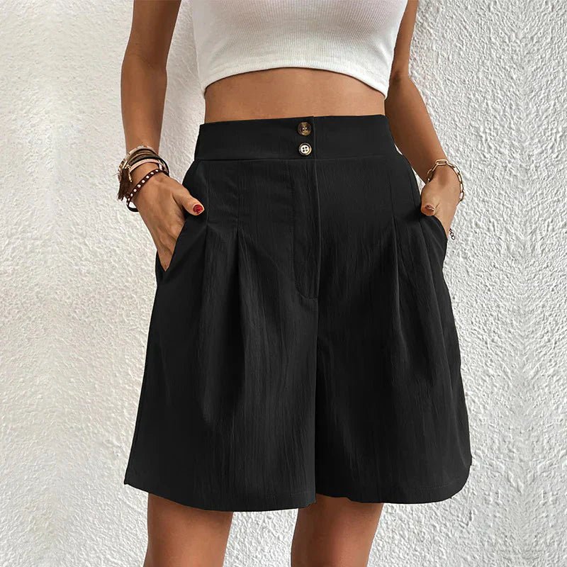 Women's High Waist Wide Leg Shorts with Pleats and Pockets