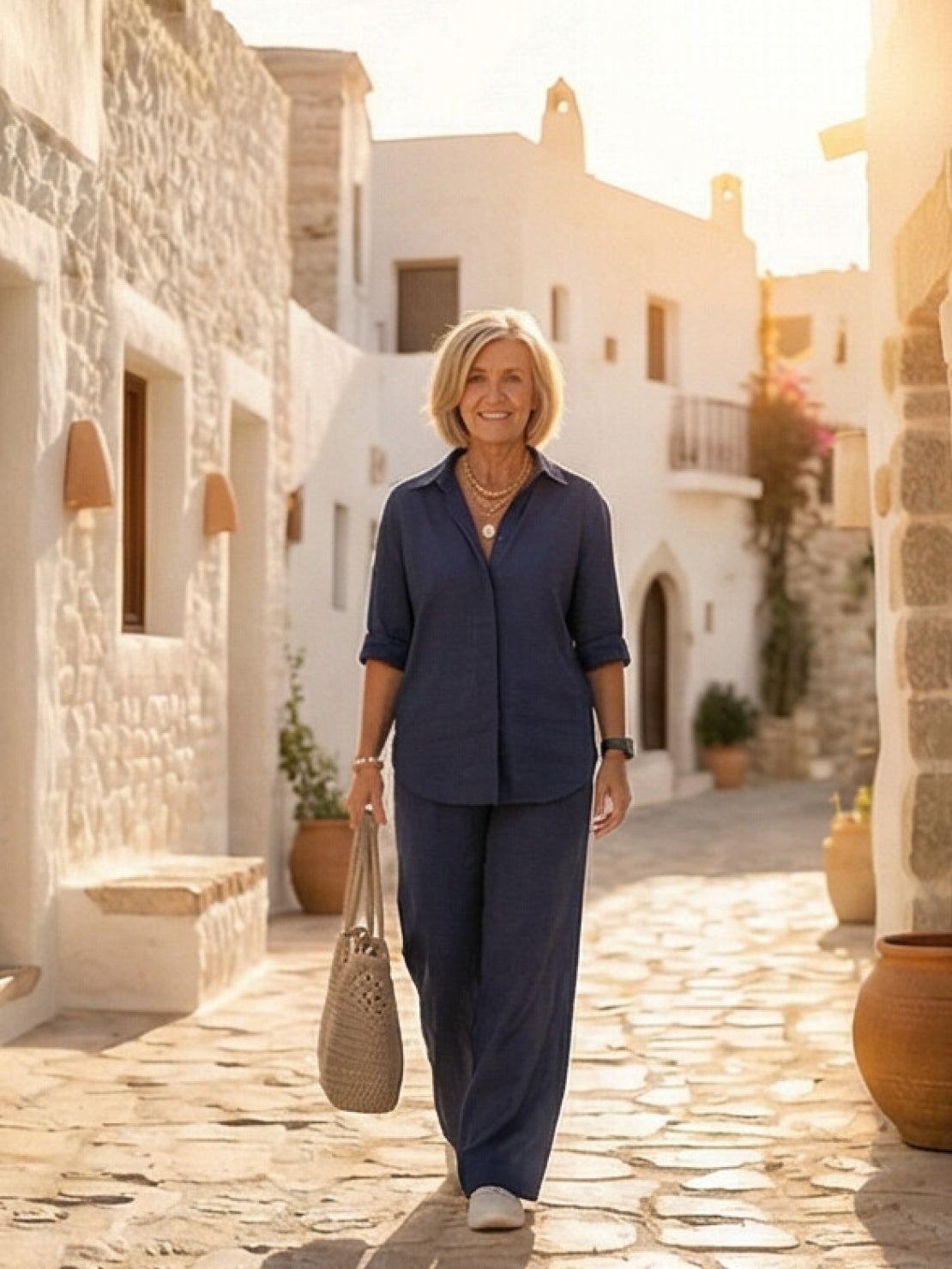 Women's Button-Down Shirt with Wide-Leg Trousers Set