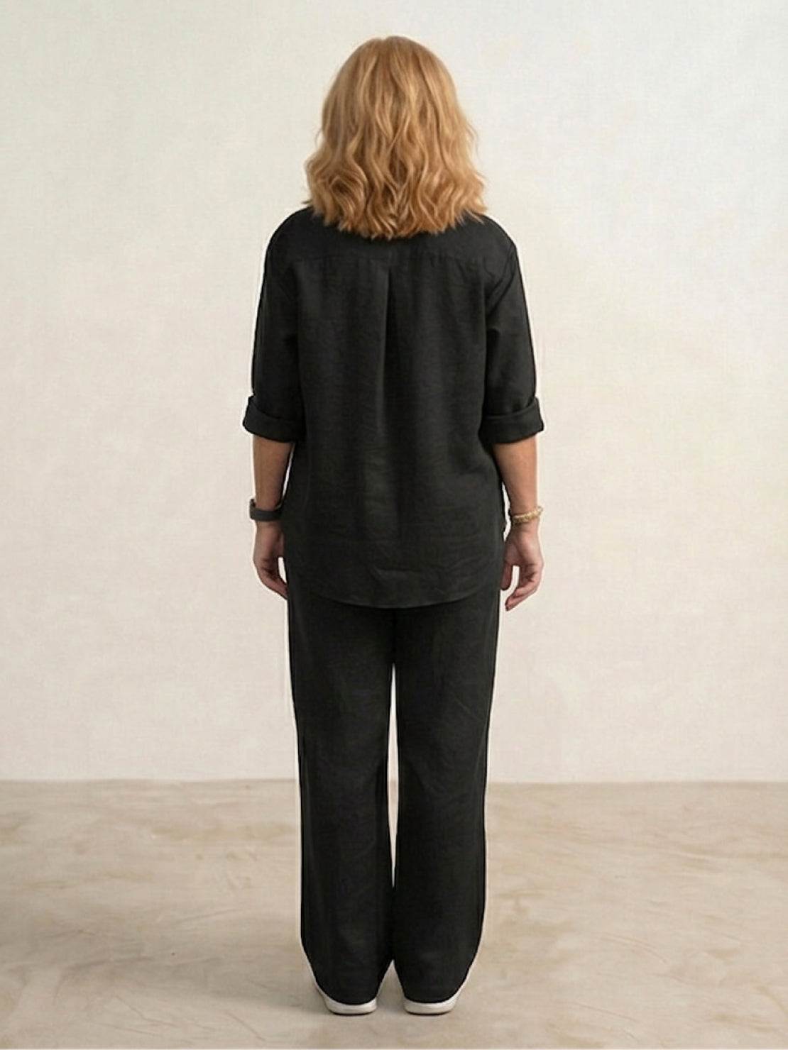 Women's Button-Down Shirt with Wide-Leg Trousers Set