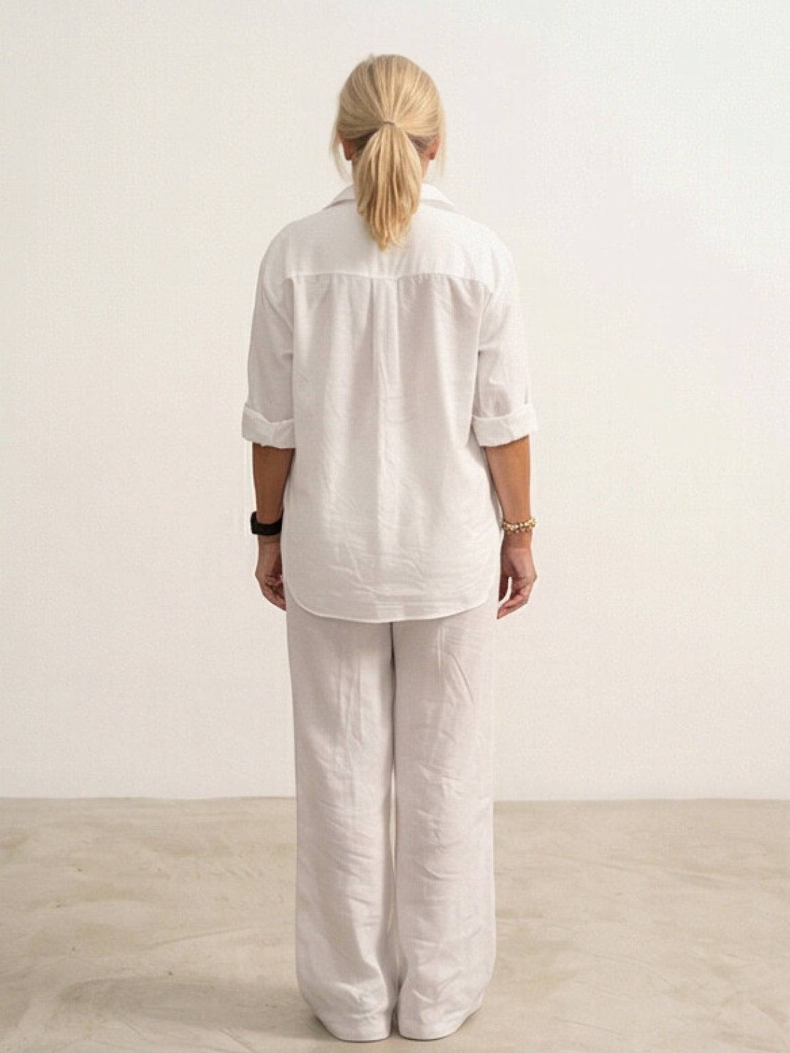 Women's Button-Down Shirt with Wide-Leg Trousers Set