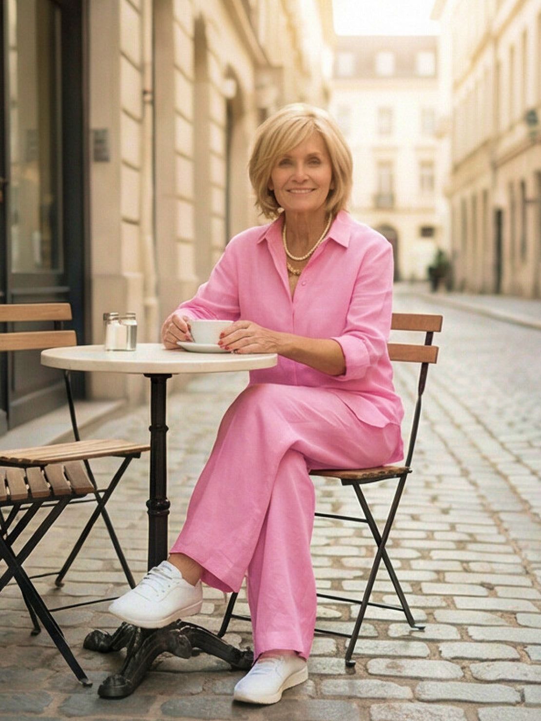 Women's Button-Down Shirt with Wide-Leg Trousers Set