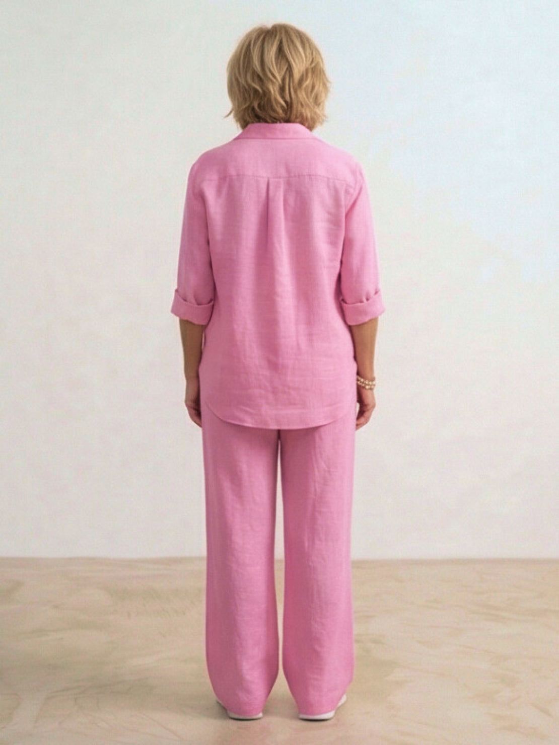 Women's Button-Down Shirt with Wide-Leg Trousers Set