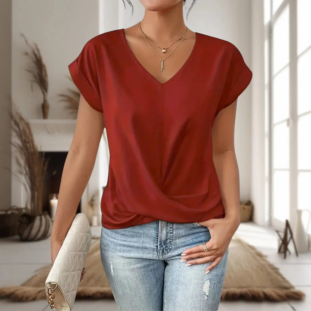 Women's Casual Sweetheart Neck T-Shirt with Short Sleeves and Soft Fabric