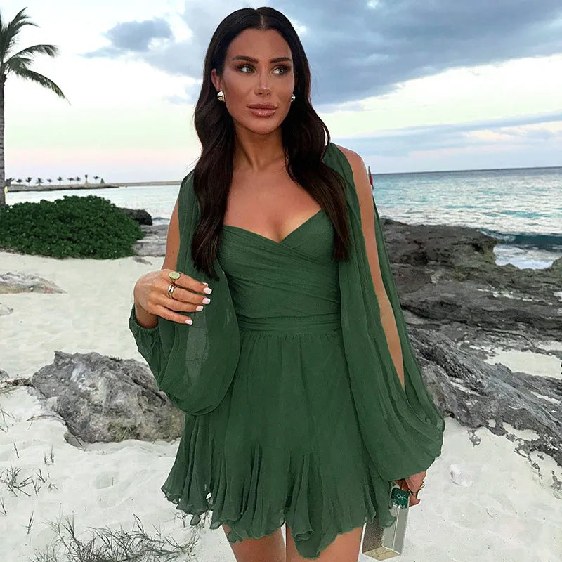 Women’s Deep V-Neck Long Sleeve Dress | Mini