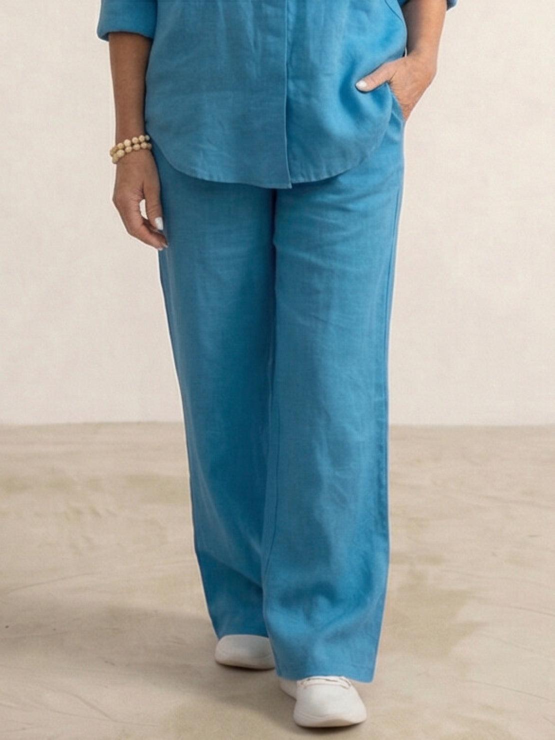 Women's Button-Down Shirt with Wide-Leg Trousers Set