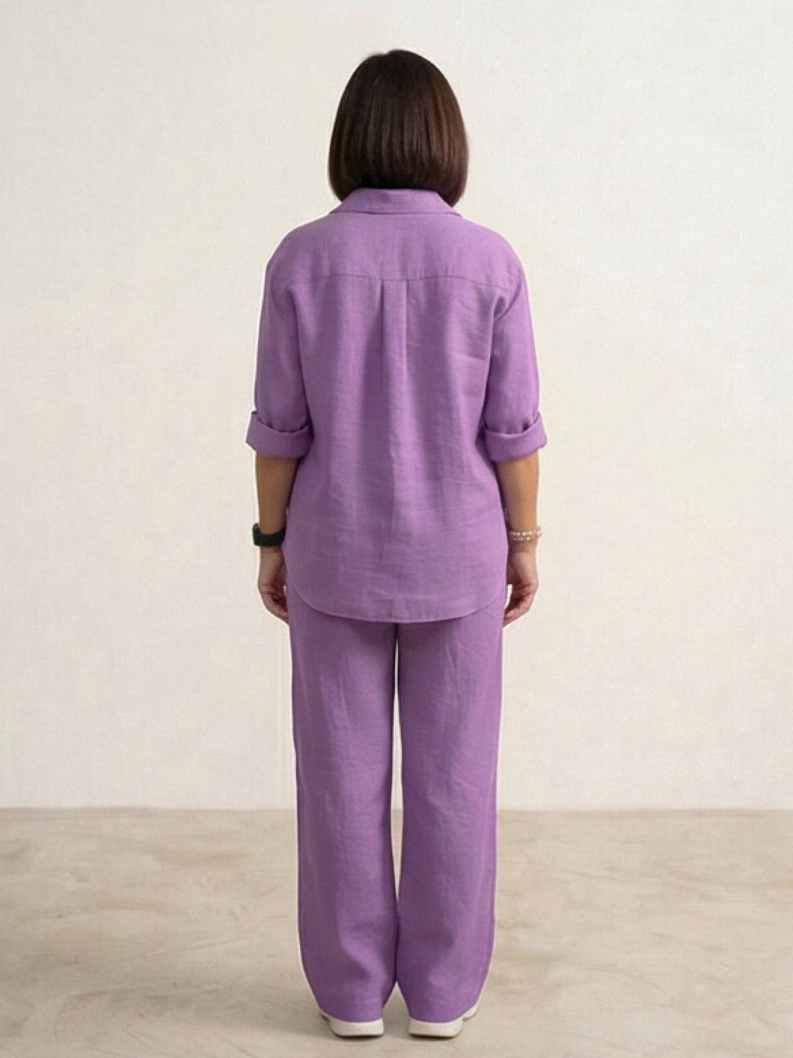 Women's Button-Down Shirt with Wide-Leg Trousers Set