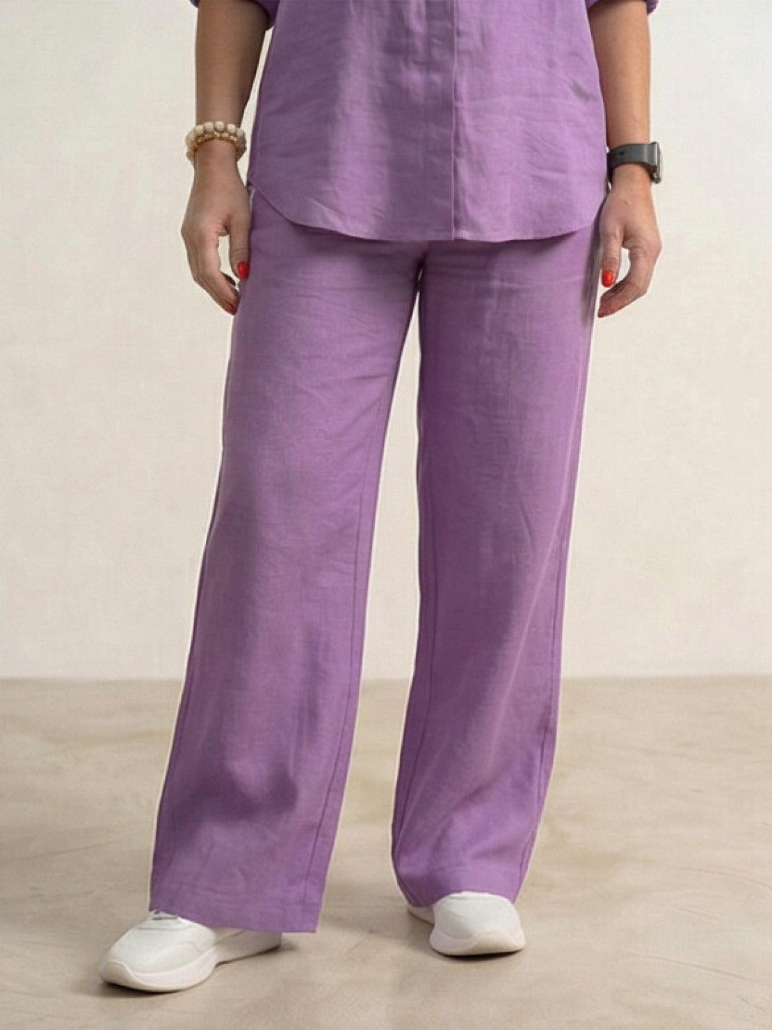 Women's Button-Down Shirt with Wide-Leg Trousers Set
