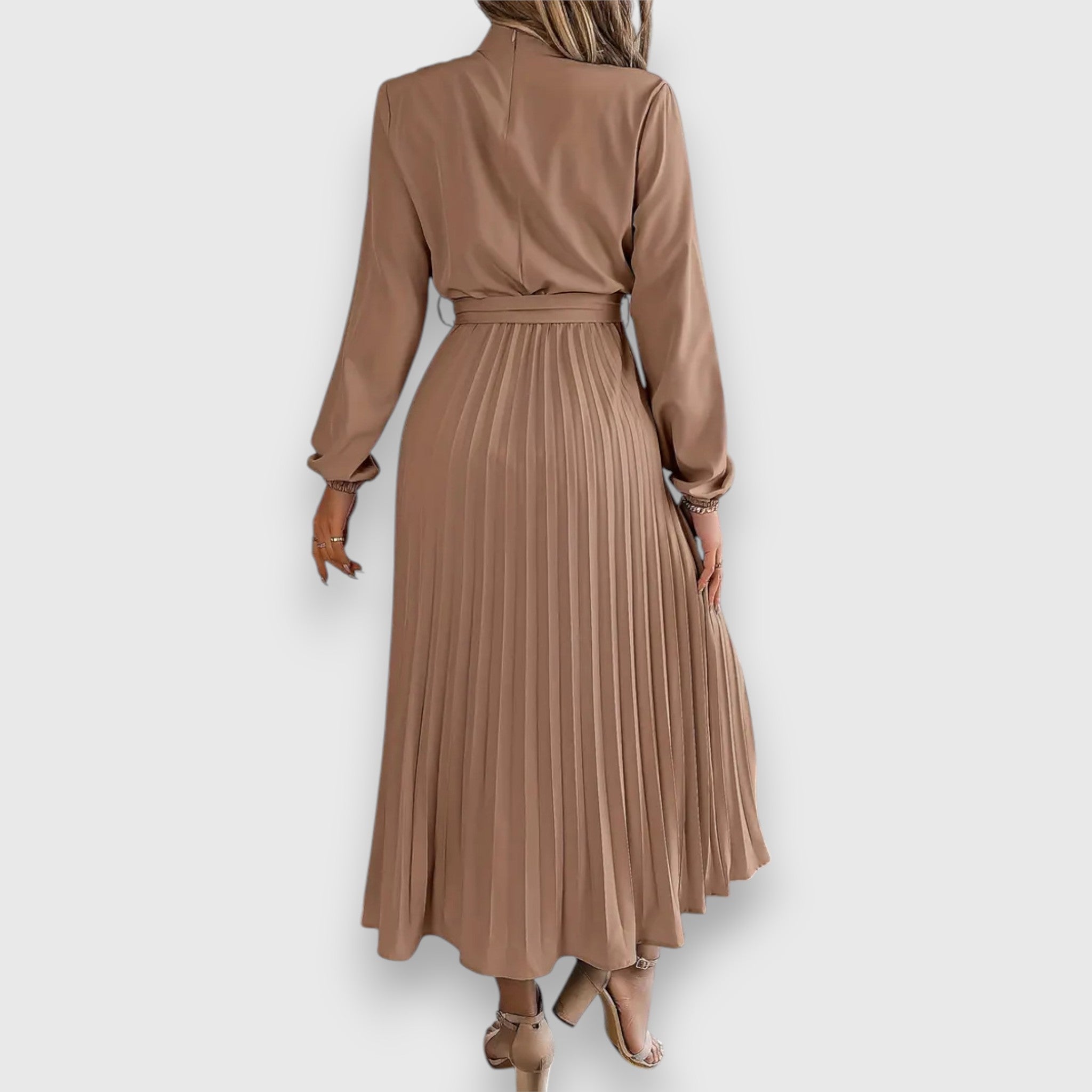 Women's Pleated Midi Dress with Flared Skirt and Sleeveless Design