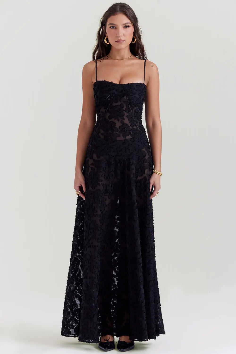 Women's Long Summer Dress with Open Back and Adjustable Straps