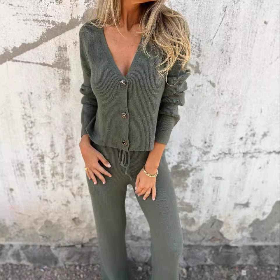 Women's 2-Piece Cardigan Set with Open Front and Long Sleeves