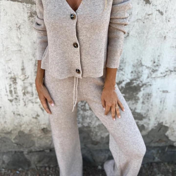 Women's 2-Piece Cardigan Set with Open Front and Long Sleeves