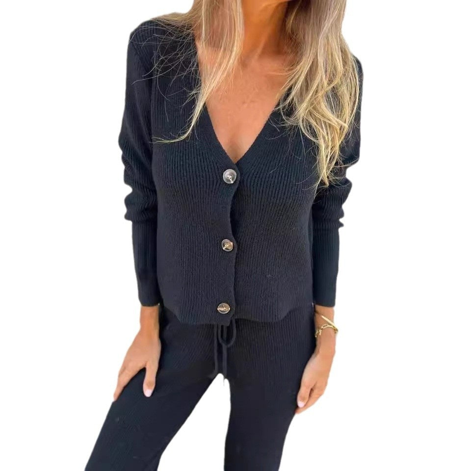 Women's 2-Piece Cardigan Set with Open Front and Long Sleeves