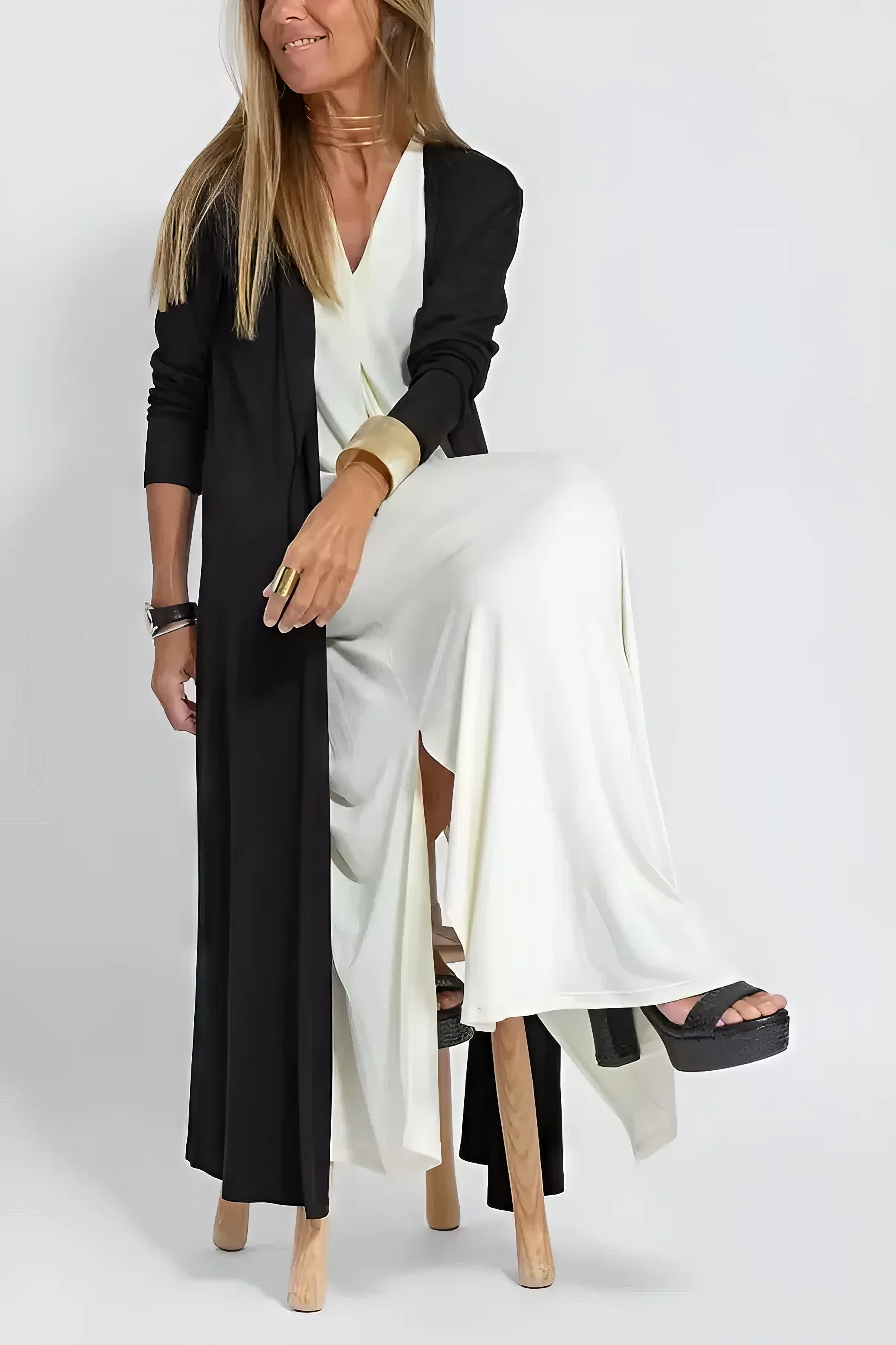 Women's Long Dress with Coordinated Cardigan and Versatile Style