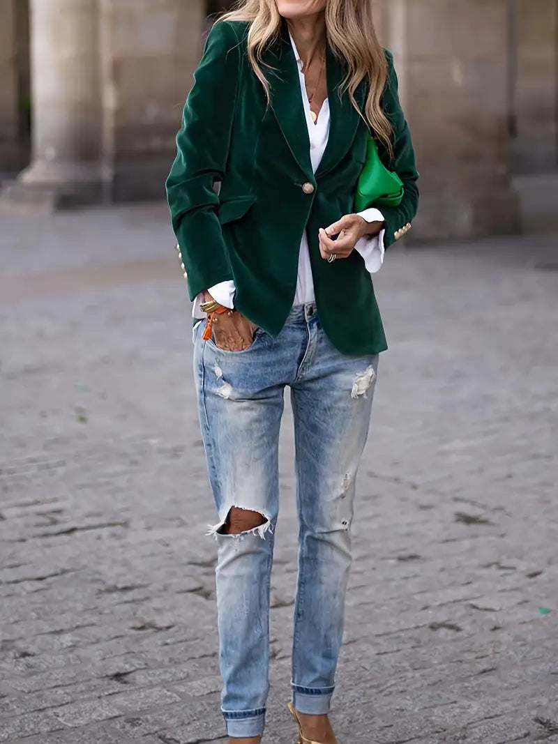 Women's Blazer with Velvet Fabric and Tailored Fit