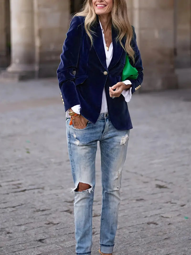 Women's Blazer with Velvet Fabric and Tailored Fit