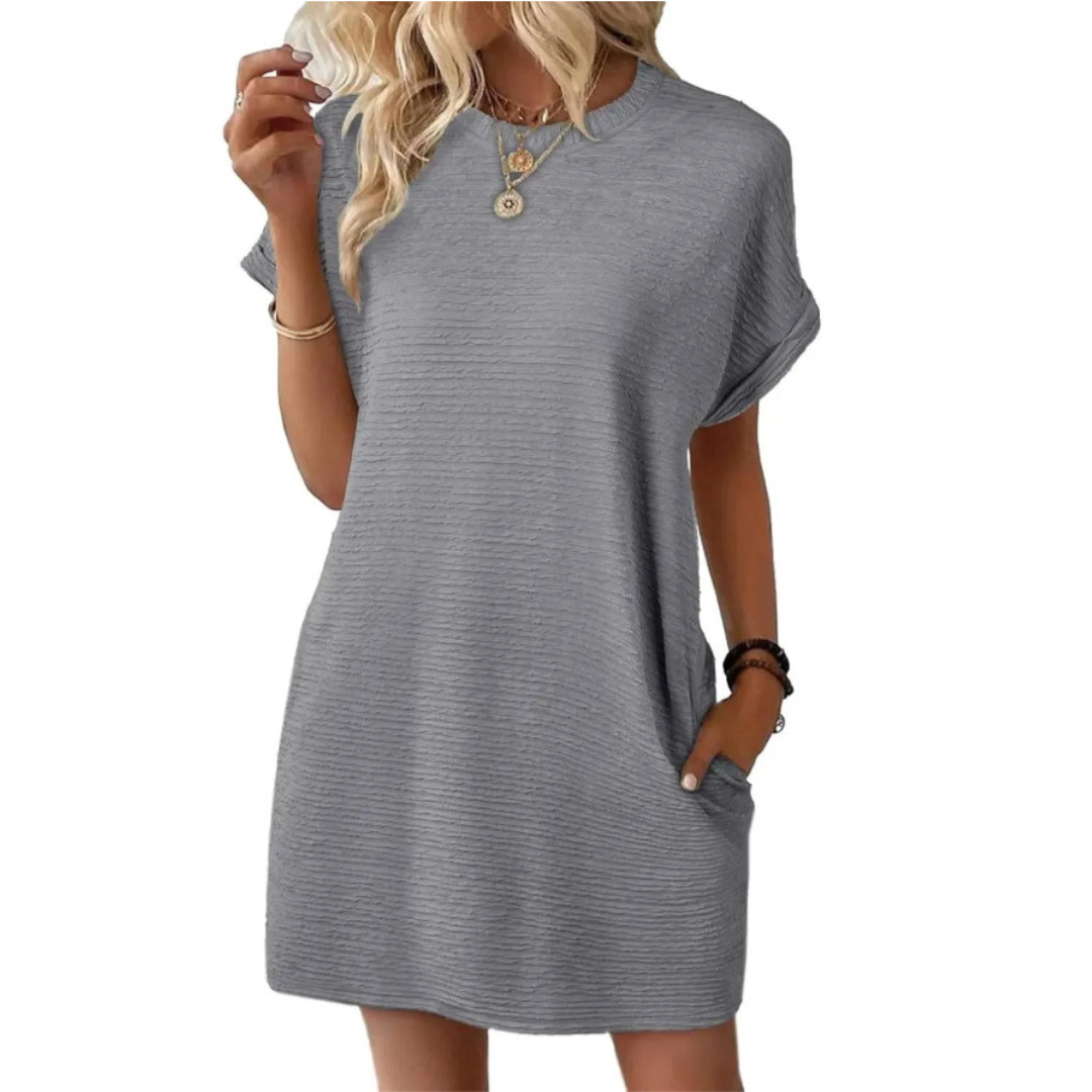 Women's Mini Dress with Crew Neck and Short Sleeves