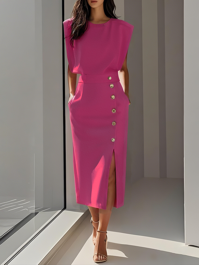 Women's Midi Dress with Relaxed Fit and Versatile Style