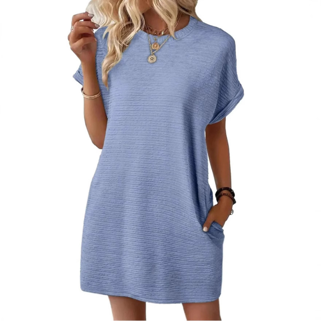 Women's Mini Dress with Crew Neck and Short Sleeves