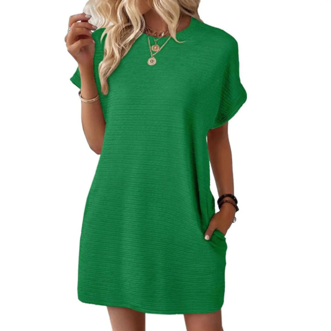 Women's Mini Dress with Crew Neck and Short Sleeves
