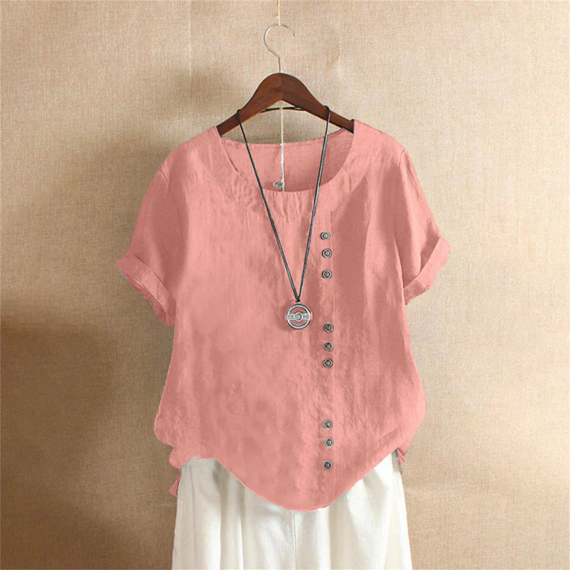 Women’s Solid Color Blouse | Short Sleeve Round Neck