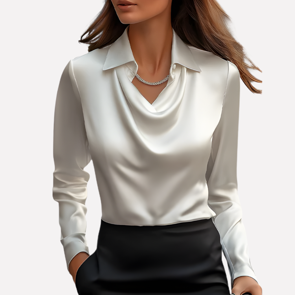 Women’s Draped Collar Blouse | Long Sleeve