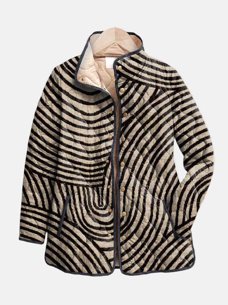 Women's Quilted Jacket with Retro Circle Design and Lightweight Fabric